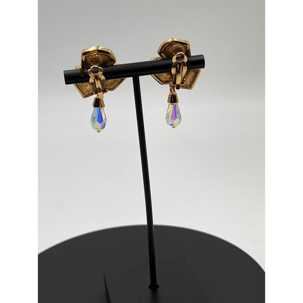 Swarovski Swan Vintage Aurora Borealis Crystal Dangle Chandelier Stud Earrings - Picture 3 of 11